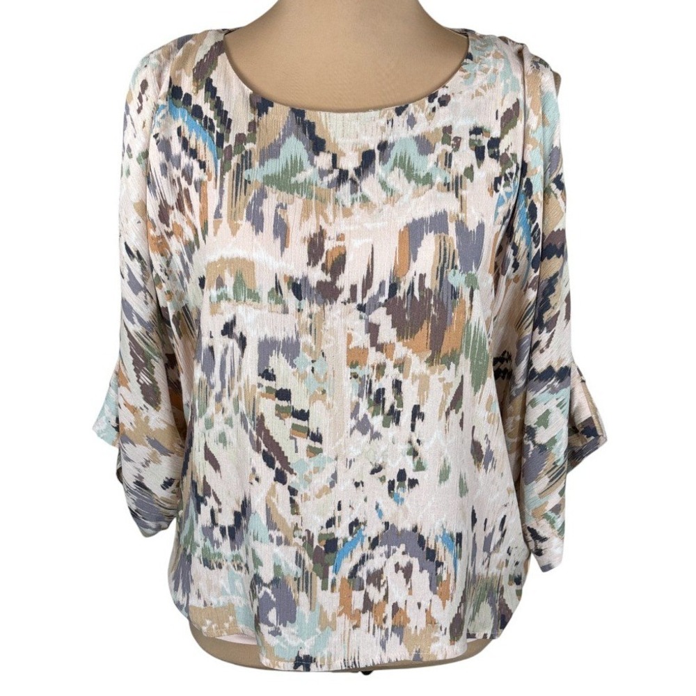 NOT FOR SALE BKE Abstract Print 3/4 Sleeve Top XS Artisan Flowy Drape